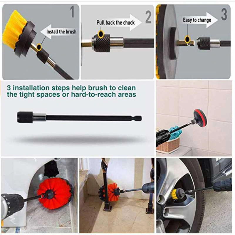 7pc/set Attachable Electric Drill Brushes Scouring Pad For Cleaning Flooring Brick Pool Tile Ceramic Marble Grout Bathroom Car