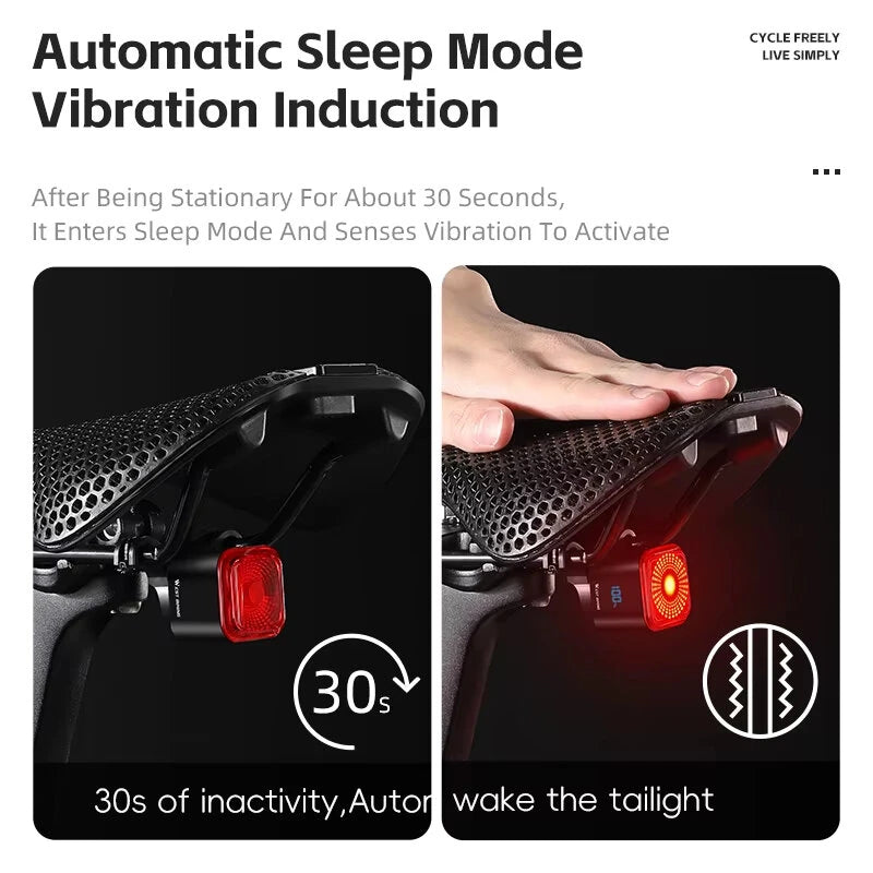 WEST BIKING Smart Brake Sensing Bicycle Taillight LED Digital Power Display Auto-stop Type-C 1100mAh Long Endurance Portable Bike Back Light for MTB Bike Road Bike Scooter
