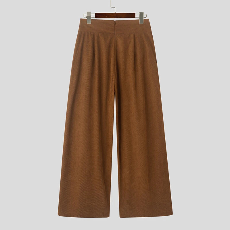 INCERUN Mens Ruched Crossover Design Pant Fashion Solid Color High Waist Casual Long Trousers for Male