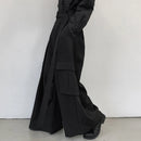 INCERUN Men Casual Black Pants Loose Joggers Solid Color Loose Wide Leg Overalls Trousers with Side Pocket Streetwear Casual Pantalones