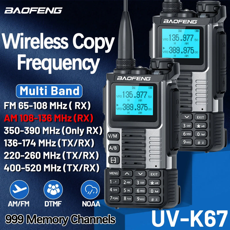 Baofeng UV-K67 High Power Walkie Talkie 999CH Multi-band Wireless Copy Frequency Type-C DTMF NOAA Two-way Ham Radio with LED Flashlight