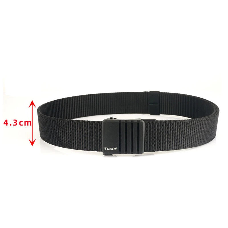 TUSHI 120cm Nylon Hard Tactical Belt for Men Metal Automatic Buckle Belt Military Belt for Outdoor Sports