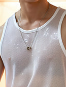 INCERUN Mens Fine Glittering Mesh Transparent Solid Color Tank Top