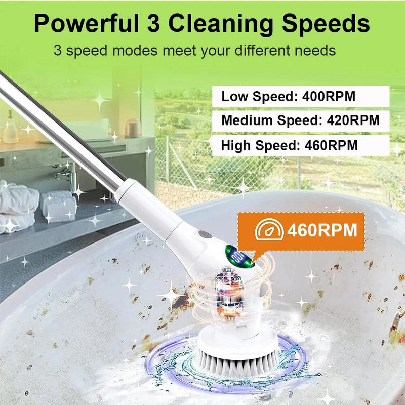 8 in 1 Multifunctional Wireless Cleaning Brush 2500mAh Type-C USB Rechargeable 450RPM Adjustable Lengths LED Night Light for Bathroom Kitchen Windows Car