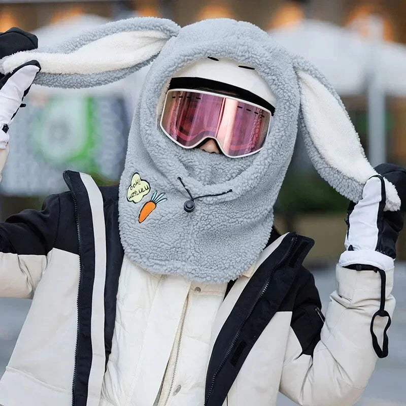Cycling Caps Masks Rabbit Ear Helmet Winter Warm Ski Cover Comfortable Soft Fleece Skiing Head Warmer Cartoon Cute Decorative Hat