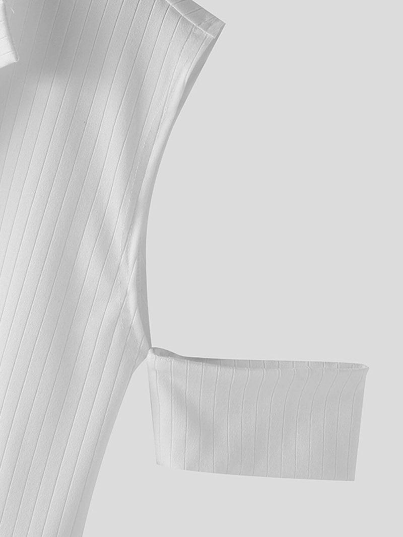 INCERUN Mens Thin Knitted Fabric Cut-off Short Sleeve Tops Lapel Shirts