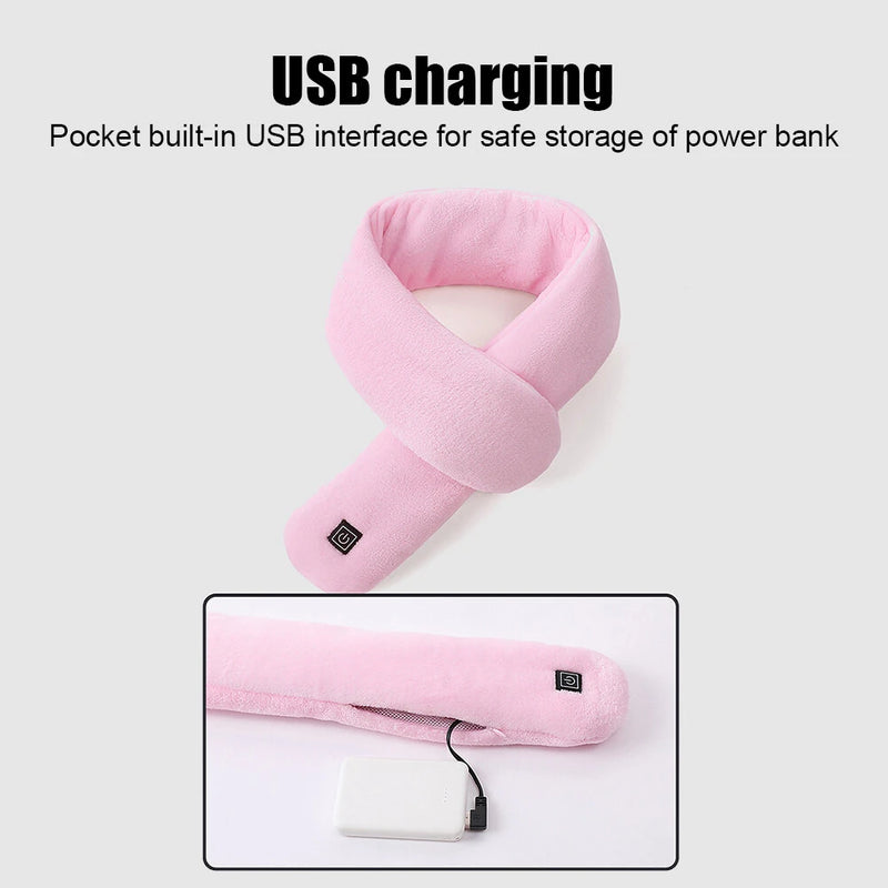 TENGOO 3 Gears Electric Heating Scarf 80-100cm Adjustable USB Rechargeable Uniex Fashion Winter Warm Neckerchief Plush Collar