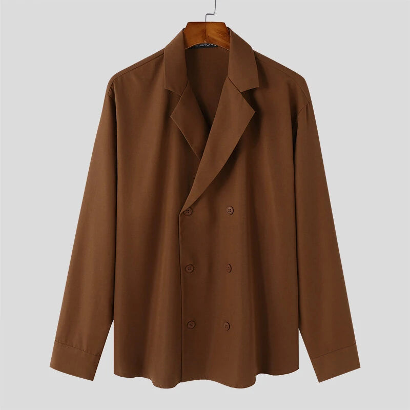 INCERUN Mens Japanese Style Loose V-Neck Shirt Suit Collar Long Sleeve Shirt Top for Male