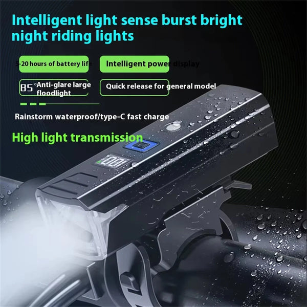 BIKIGHT Intelligent Light-sensing Bicycle Headlight 1500mAh Power Bank Flashlight Handlebar Waterproof USB Charging Bike Front Light for MTB Outdoor Safe Night Riding