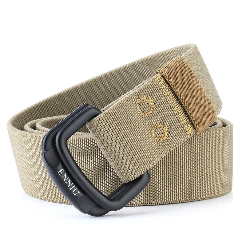 ENNIU Military Equipment Belt Men Elastic Nylon Tactical Belts For Jeans Pants Solid Strap Canvas Double Ring Metal Buckle Waist Belt