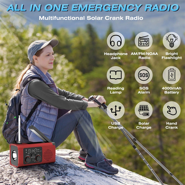 IPRee Hand Crank Emergency Radio Solar Powered Radio with LED Flashlight SOS Alarm Portable Radio for Outdoor Camping and Emergency