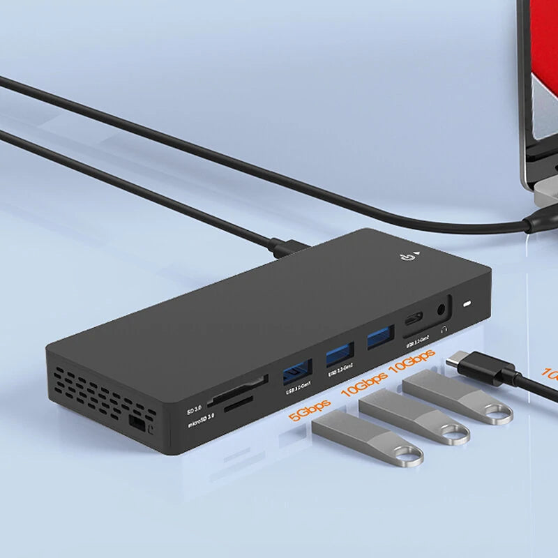 Blueendless HP1306 13-in-1 Type-C Docking Station with DP1.4*2 / HDMI-Compatible 2.0 PD100W LAN USB-C3.2 USB3.2 SD/TF Card Slot 3.5mm Audio Muitifunctional USB Hubs