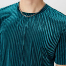 INCERUN Men T-Shirts Fashion Solid Color Skinny Elastic Top Tee Casual Summer Round Neck Short Sleeve Mens Clothing