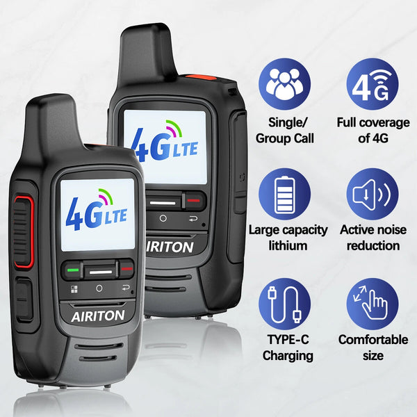 2Pcs AIRITON AI-300 4G LTE Long Range Walkie Talkie Unlimited Distance Type-C Charging Clear Sound Noise Cancellation Portable Two Way Radio