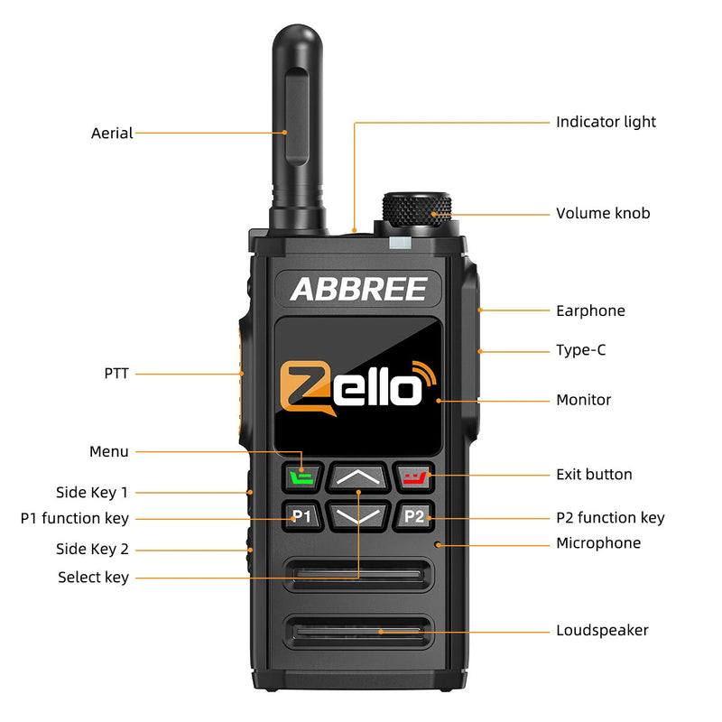 ABBREE GP-268 Walkie Talkie Zello POC Network Bluetooth WIFI 4G SIM Card Android Long Range Communicator