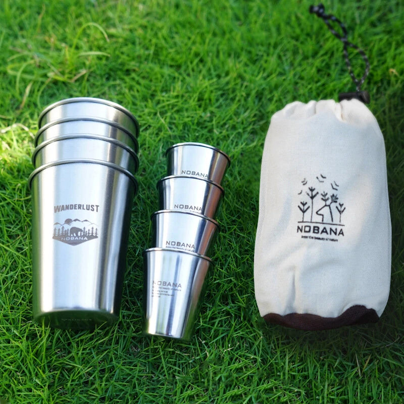 Outdoor 304 Stainless Steel Cup Set Camping Cup 4/6/8PCS Camping Portable Water Cup Travel Coffee Cup Picnic Barbecue Cup