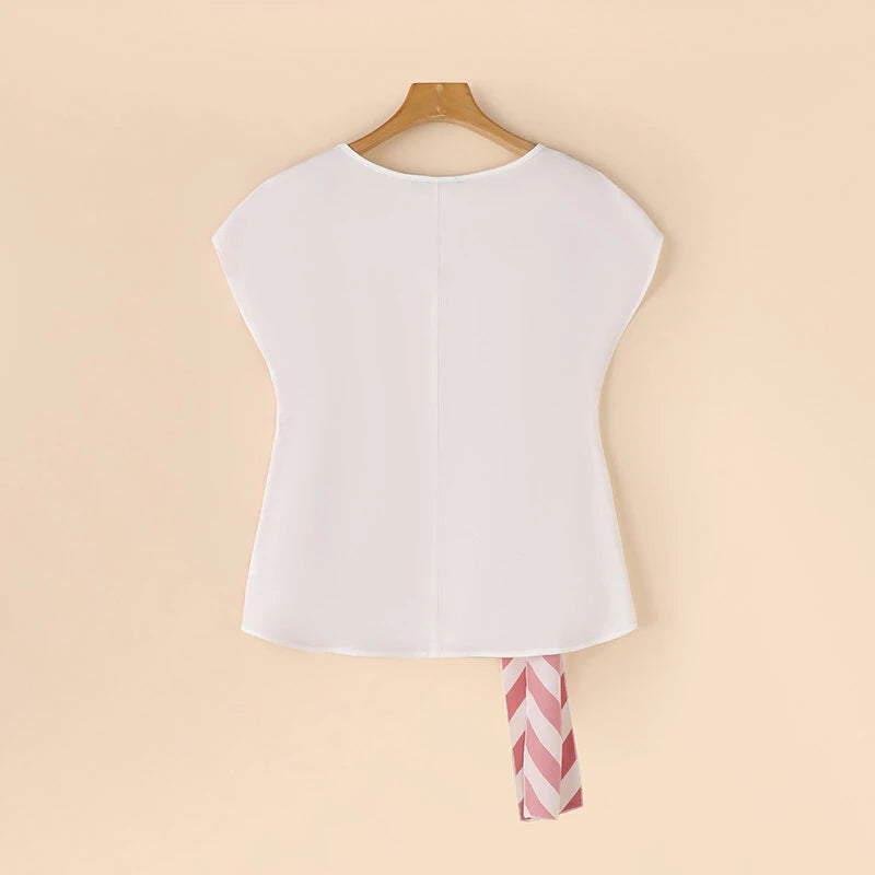 ZANZEA Women Striped Printed T-shirt Fashion Short Sleeve Tee Holiday Summer Holiday Belted Design Casual Simple Tops