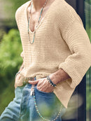 Mens Solid Long Sleeve V-neck T-shirt