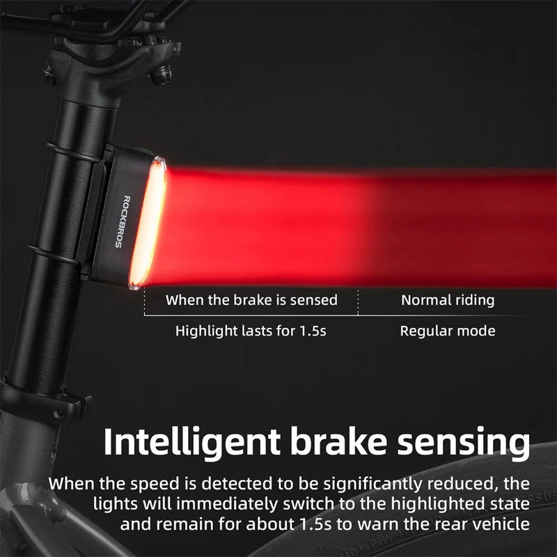 ROCKBROS Magnetic Bicycle Taillight Smart Brake Light 7 Lighting Modes IPX6 Waterproof USB Rechargeable LED Bicycle Rear Light for Night Riding