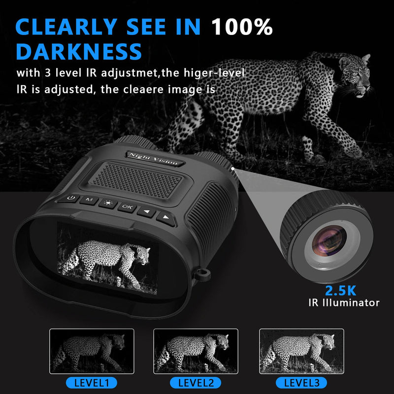 2.5K UHD 40M Pixels Rechargeable Binoculars Telescope 8X Zoom 300M Digital Infrared Digital Night Vision Scope for Hiking Camping Climbing