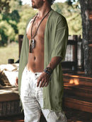 Mens Fringe Hem Half Sleeve Cardigan