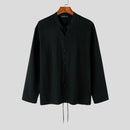 INCERUN Mens V Neck Long Sleeve Shirt Fashion Solid Color Lace Up Top Shirt for Male