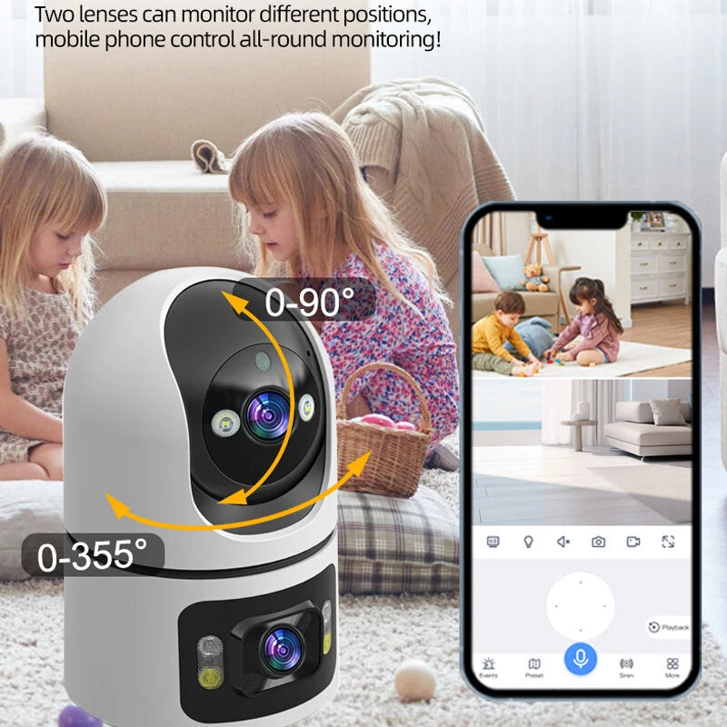 4MP 5G Dual Band Dual Lens WIFI Wireless Security Camera PTZ Panoramic View Color Night Vision AI Human Detection Eseecloud APP 2 Way Audio Indoor IP Camera