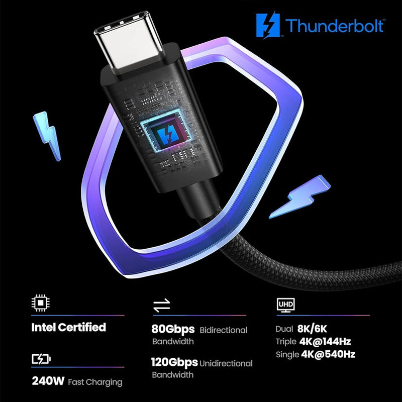 BlitzWolf BW-HDC8 Thunderbolt5 Cable 240W Fast Charging up to 120Gbps Bandwidth for 16K Dual 8K/6K Compatible for Thunderbolt 5/4/3, USB4, NVME SSD, MacBook M4 Pro, Dock, eGPU
