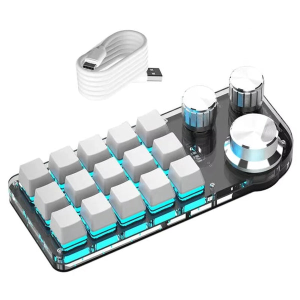 15-Keys Programming Custom Macro Mechanical Keyboard with Three Knobs Tri-mode Wireless bluetooth RGB Gaming Keypad Hot-Swap Driver-free Macropad for PC Laptop Computer