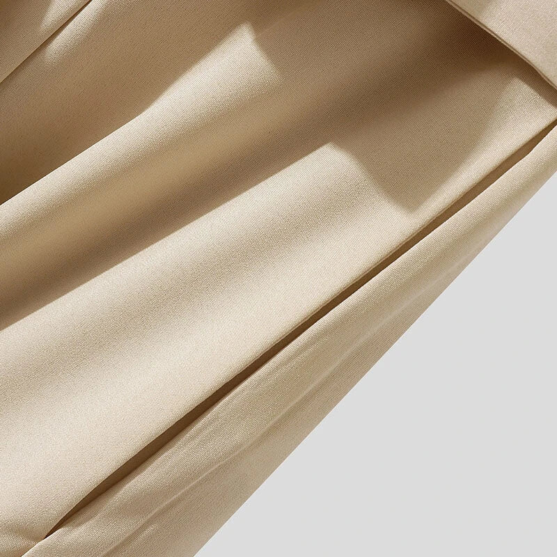 INCERUN Mens Pants Solid Color Loose Fit High Waist Tie Straight Leg Pants for Men Casual Comfy Male Trousers