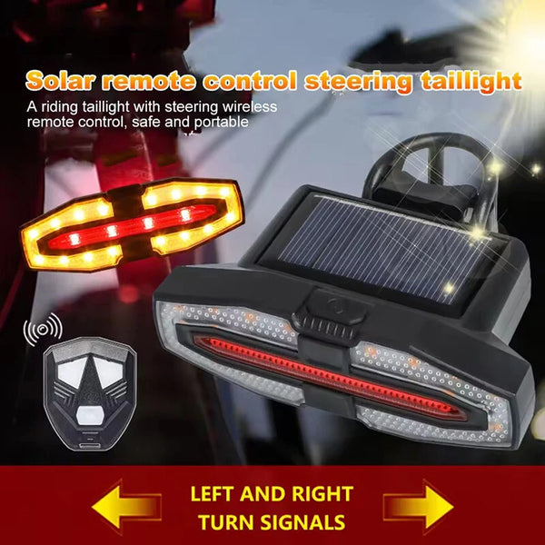 BIKIGHT Bicycle Solar Charging Wireless Remote Control Turn Signal Taillights USB Rechargeable Waterproof Bike Rear Light for Outdoor Night Riding Safety