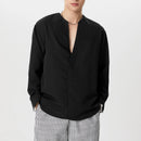 INCERUN Mens Shirts Solid Color Long Sleeve Top Shirts Summer Casual Daily V Neck Top Shirts Male Clothing