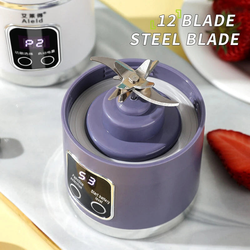450ml Portable Juicer Cup 12 Blade Head USB Charging Mini Blender Electric Juicer 3 Gears Double Cover Fruit Mixer