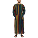 INCERUN Mens Striped Button Long Sleeve Long Shirt Cotton Linen Baggy Full Length Robe Casual Daily Retro Colorful Striped Robe for Men Plus Size, Spring Fall