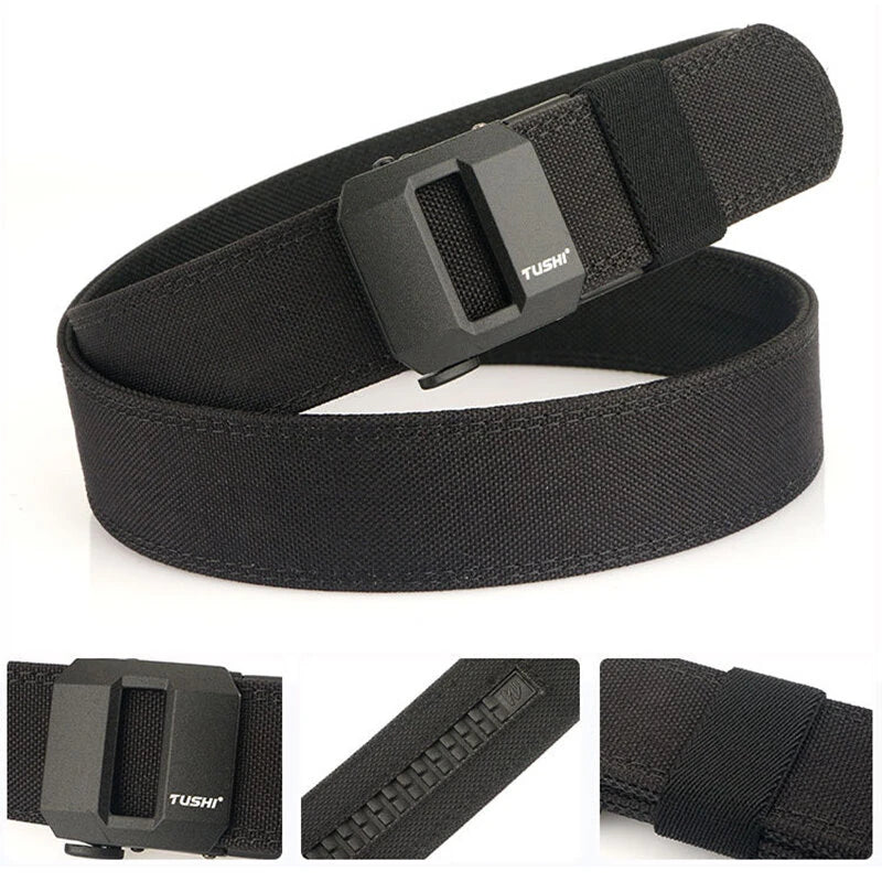 TUSHI Metal Buckle Tactical Belt for Men Adjustable Nylon Military Gun Belt Heavy Duty EDC Outdoor Sports Police Duty Waistband Work Utility Belt