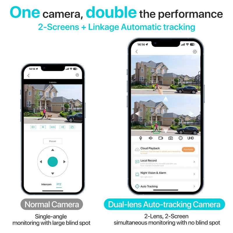 6MP HD Dual Lens Wifi IP Camera PTZ Outdoor AI Tracking Two Way Audio Night Vision Full Color Camera for Home Security P2P iCSee EU Plug