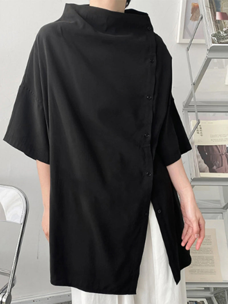 INCERUN Mens Shirt Design Half Sleeve Top Fashion Side Cut-off Button Shirts Casual Summer Loose Men Shirts S-5XL