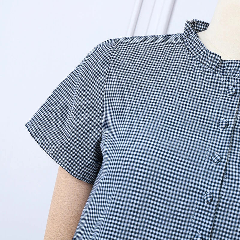 ZANZEA Women Loose Patchwork Check Floral Dress Stylish Short Sleeve Pleated Crew Neck Shirt Dress for Women Plus Size
