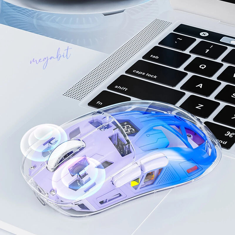 Free Wolf A2 Dual-mode Gaming Mouse with Digital Screen PixArt 3212 Sensor 4000DPI RGB Light Transparent Shell Wireless bluetooth Gamer Mice