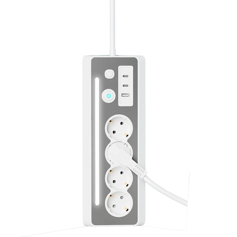European Power Strip 4 Sockets with USB and Type-C Ports LED Light 3680W 250V 16A Flame Retardant PC Material 1.4m Cable