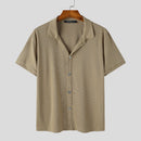 INCERUN Mens Shirt Solid Color Button Shirt Mens Lapel Short Sleeve Top Daily Casual Shirts S-5XL