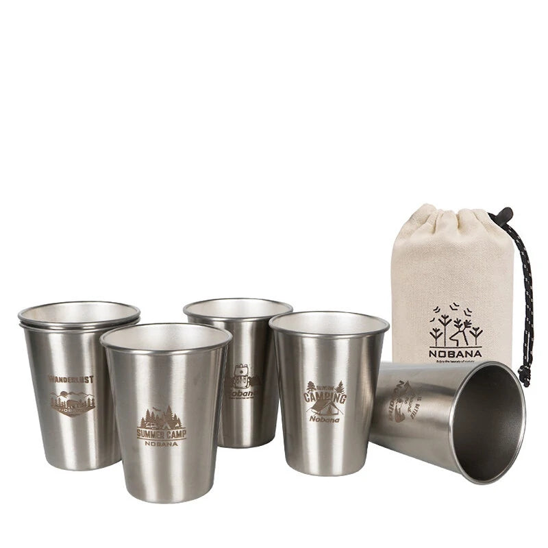 Outdoor 304 Stainless Steel Cup Set Camping Cup 4/6/8PCS Camping Portable Water Cup Travel Coffee Cup Picnic Barbecue Cup