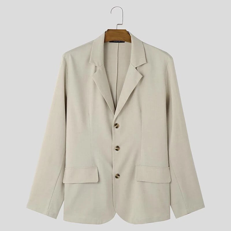 INCERUN Mens Casual Loose Fit Long Sleeve Blazer Fashionable Versatile Solid Color Suit Outwear Top for Men