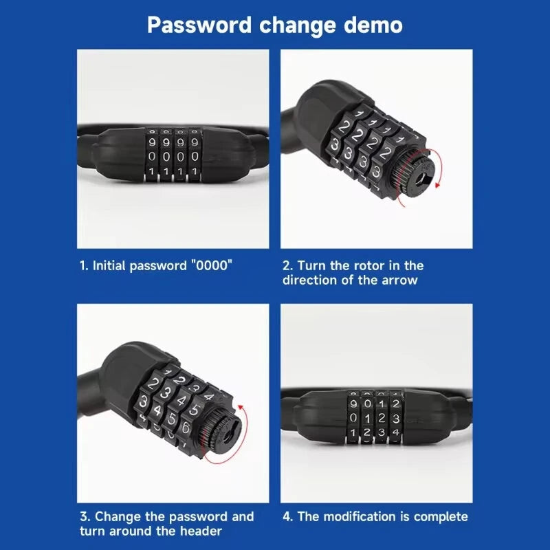 BENGGUO Bike Cable Lock 4-Digit Combination Password High Security Waterproof Bicycle Chain Lock for Cycles Mountain Bike