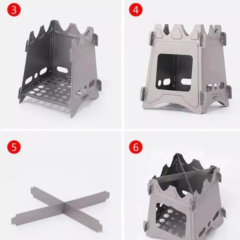 Portable Outdoor Wood Camping Barbecue Wood Stove Camping Portable Folding Card Stove Titanium Alloy Stove Titanium