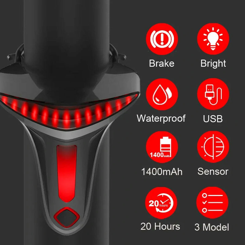 BIKIGHT Smart Sensoring Brake Bike Taillight 3 model Lighting Automatic Reminder 1400mAh Battery IP66 Waterproof USB Rechargeable Bicycle Back Lights for MTB Bike Road Bike