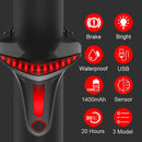BIKIGHT Smart Sensoring Brake Bike Taillight 3 model Lighting Automatic Reminder 1400mAh Battery IP66 Waterproof USB Rechargeable Bicycle Back Lights for MTB Bike Road Bike