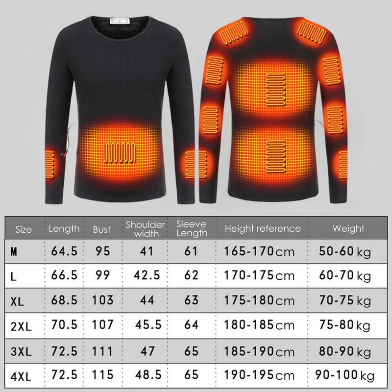 TENGOO 11 Heating Zones Underwear 3 Gear Smart Control Winter Warm USB Electric T-Shirt Adult Long Sleeve Plush Heated Top