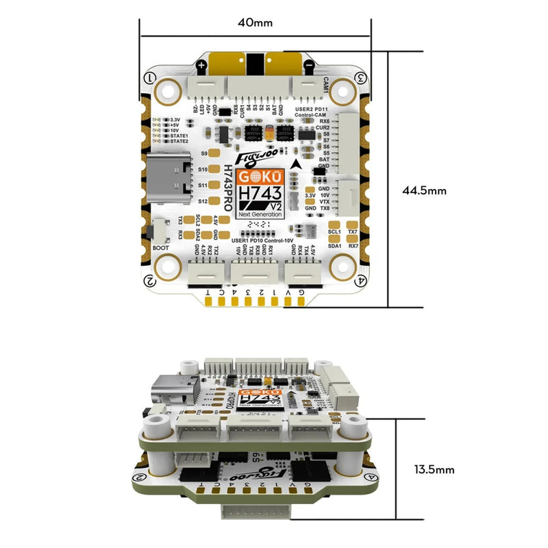 30x30mm GOKU H743 PRO Flight Controller 55A 32Bit 128K AM32 3-6S 4in1 ESC Stack for RC FPV Racing Drones Support DJI O4 / O4 Pro