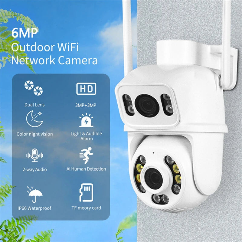 Guudgo 6MP HD 5X Zoom Dual Lens Security Camera WIFI PTZ IP66 Waterproof Night Vision 2-Way Audio Surveillance CCTV Cameras ICSEE APP Outdoor Camera